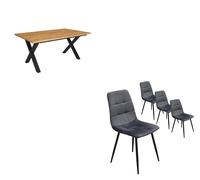Ensemble Meubles, Table à manger, 167x90x75cm, Chêne, Lot de 4 chaises tapissées