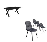 Ensemble Meubles, Table à manger, 167x90x75cm, Noir, Lot de 4 chaises tapissées