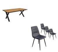 Ensemble Meubles, Table à manger, 194x90x75cm, Chêne et noir, Lot de 4 chaises tapissées
