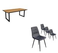 Ensemble Meubles, Table à manger, 194x90x75cm, Chêne et noir, Lot de 4 chaises tapissées