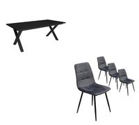Ensemble Meubles, Table à manger, 194x90x75cm, Noir, Lot de 4 chaises tapissées