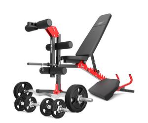 Ensemble MH1_68KG_KIER_G | Banc de musculation MH-L115 + banc à biceps MH-A101 + banc de musculation MH-A102 + kit de barres d'haltères renforcées et de disques caoutchoutés pour la musculation de 42 