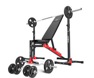 Ensemble MH19_111KG_KIER | Banc de musculation MH-L115 + Support pour barres MH-S201 + kit de barres d'haltères renforcées et de disques pour la musculation de 83 kg - Marbo Sport