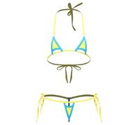 Ensemble Micro Bikini Femme 2 Pièce Maillot De Bain Transparent Soutien Gorge String Ficelles Type C Jaune Taille Unique