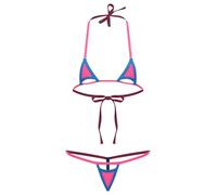 Ensemble Micro Bikini Femme 2 Pièce Maillot De Bain Transparent Soutien Gorge String Ficelles Type C Rose Vif Taille Unique