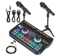 Ensemble Micro de Studio E300 avec Table de Mixage Audio pour Podcast | Double Micro, Surveillance en Temps Réel, Construction Métal Plastique, pour Diffusion Directe et Dj Débutants