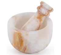 Ensemble Mini Mortier et Pilon en Marbre Onyx blanc Fait Main 3" | Bol Broyeur et Presse-Ail, Petit Ensemble Mortier et Pilon pour Cuisine Broyeur d’Herbes et d’Épices