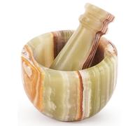 Ensemble Mini Mortier et Pilon en Marbre onyx vert Fait Main 3" | Bol Broyeur et Presse-Ail, Petit Ensemble Mortier et Pilon pour Cuisine Broyeur d’Herbes et d’Épices
