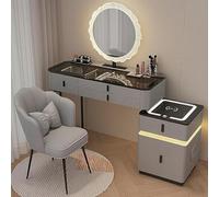 Ensemble miroir de maquillage LED avec chaise, haut-parleur Bluetooth et chargeur sans fil pour chambre de femmes et filles