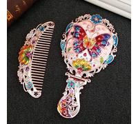 Ensemble Miroir de Maquillage Vintage et Peigne en Forme de château de Princesse Antique - Miroir de courtoisie décoratif - Brosse à Cheveux en Relief - Cadeau pour Femmes et Filles (Fleur)