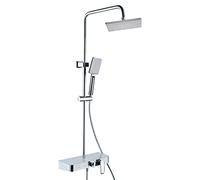 Ensemble mitigeur de Douche Haute Pression avec Barre de Douche réglable, Colonne de Douche Murale avec Douche de tête à Effet de Pluie, Robinet de Baignoire et Pomme de Douche à Main, chromé a