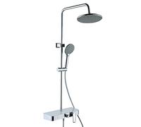 Ensemble mitigeur de Douche Haute Pression avec Barre de Douche réglable, Colonne de Douche Murale avec Douche de tête à Effet Pluie, Robinet de Baignoire et Pomme de Douche à Main, Chrome