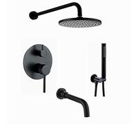 Ensemble mitigeur de douche mural noir mat avec pommeau de douche, douche à main, robinet de baignoire, boîte intégrée, 20,3 cm, pommes de douche