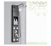 Ensemble mitigeur de douche thermostatique noir avec robinet de pluie et double poignée, panneau de douche moderne avec étagère de rangement pour un confort et une relaxation luxueux dans la salle de