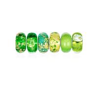 Ensemble Mixte De 6 Faisceaux En Argent Sterling 925 Avec Des Nuances Translucides De Peinture Or Jaune Vert Speckle Specs Murano Glass Swirl Charm Bead Spacer Fits European Bracelet For Women Teen