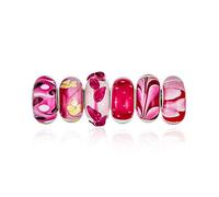 Ensemble Mixte De Breloques En Verre De Murano En Argent Sterling 925 Avec Âme Translucide Dans Les Tons De Rouge, Rose Et Floral, Pour Bracelet Européen Pour Femmes Et Adolescentes