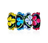 Ensemble Mixte De Perles Intercalaires En Verre De Murano Translucide Multicolore Avec Cœur En Argent Sterling .925 Travail De Lampe 3D Fleur Noire Compatible Avec Les Bracelets Européens Pour Femmes
