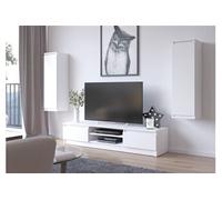 Ensemble mobiler pour le salon presentoir + meuble TV Blanc 240 cm 4 portes façade Blanche 8 étagères 240x40x140 cm