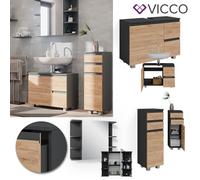 Vicco Ensemble de Meubles de Salle de Bain J-Shape, Anthracite/Chêne de Force doré, 3 Parties