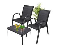 Ensemble mobilier jardin - EXTRALINK - Black Forest Classic - 2 fauteuils + table - Textilène noir - Résistant, entretien facile