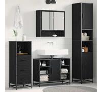 Ensemble mobilier Salle de Bain 3 pcs chêne Noir Bois d'ingénierie avec Miroir et cabinets muraux Design Moderne Gain de Place Fonctionnel