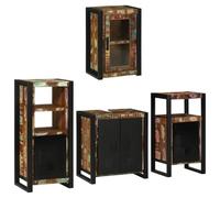 Ensemble mobilier Salle de Bain 4 pcs Bois Massif recyclé Meuble sous lavabo Cabinet Mural étagère Design Moderne Rangement Pratique