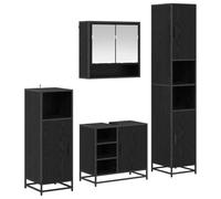 Ensemble mobilier Salle de Bain 4 pcs chêne Noir Bois d'ingénierie avec Armoire Miroir Meuble sous-Vasque et Rangement Moderne pour Espace intérieur Pratique