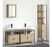 Ensemble mobilier Salle de Bain 4 pcs chêne Sonoma Bois d'ingénierie avec Miroir, cabinets lavabo, Rangement modulable, Design Mural Flottant pour Espace organisé Moderne