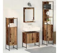 Ensemble mobilier Salle de Bain Marron 4 pcs Bois d'ingénierie 33x33x185,5 cm avec Porte affleurante Rangement et Miroir Plan pour intérieur Moderne