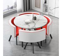 Ensemble moderne de 5 pièces avec plateau en imitation marbre et 4 chaises en cuir synthétique pour économiser de l'espace pour les petites cuisines, les cafés et les salles à manger, élégant et