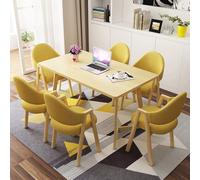 Ensemble moderne de 7 pièces avec 6 chaises de style industriel en bois pour cuisine et salle à manger, grande table de conférence en bois pour un nettoyage facile, couleur jaune
