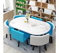 Ensemble moderne de salle à manger ovale de 7 pièces avec 6 chaises élégantes et table basse polyvalente - Meuble parfait pour la cuisine et le salon pour les repas et les réunions de famille