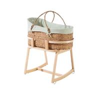 Geuther Moses Set | Moses basket & foot | 3 en 1 : lit d'enfant, berceau et nacelle | Fonction berceuse douce | en osier naturel | 100% coton bio | Couleur : menthe