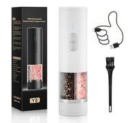 Ensemble moulin à poivre et sel électrique 2 en 1 rechargeable automatique avec éclairage LED, broyeur réglable, grande capacité, idéal pour la cuisine, le barbecue (blanc)