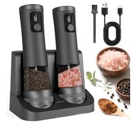 Ensemble moulin à poivre et sel électrique rechargeable avec base de batterie réglable à 5 niveaux de grosseur automatique idéal pour la cuisine barbecue cadeau