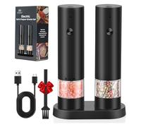 Ensemble moulin à poivre et sel électrique rechargeable par USB automatique avec base de rangement, broyeur à sel réglable, récipient lavable pour cuisine/pique-nique/barbecue