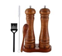 Ensemble Moulin À Sel Et À Poivre En Bois - 8,66 Pouces Rechargeable Avec 1 Cuillère 2 Brosses De Nettoyage Avec Plateau | Ensemble De Moulin À Sel Et À Poivre | Pour Intérieur Extérieur Cuisine À Dom
