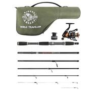 Ensemble Moulinet et étui pour Canne à pêche de Voyage World Traveler. Nano-Carbone, Compact 6 Sections, 2 Pointes. 215cm 7’ + 1.9cm 6’ 1” Spin Bait Carpe Brochet Pêche en mer