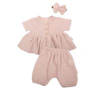 Ensemble mousseline 3 pièces Baby Nellys, tunique/jupe, short, bandeau, beige
