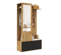 Ensemble Multifonction Entrée avec 5 Patères Miroir Meuble à Chaussures et Rangement Caché