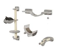 Ensemble mur d'escalade pour chat - PawHut - avec hamac, pont, planche à gratter et balle - jusqu'à 5 kg - gris