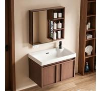 Ensemble Mural de Vanité en Aluminium Nid d'Abeille, Armoire Évier Flottant Étroit avec Miroir de Rangement pour Petites Salles de Bain