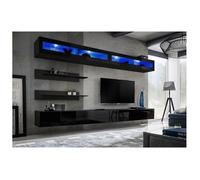 Ensemble mural - FLY I - 2 rangements LED - 2 meubles TV - 2 étagères - Noir - Modèle 1