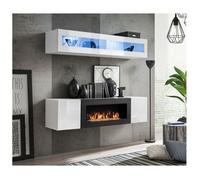 Ensemble mural - FLY N - 1 rangement mural LED - 1 meuble TV - Blanc - Modèle 1