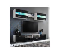 Ensemble mural pour TV 5 pcs avec lumières LED Noir brillant - vidaXL