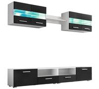 Ensemble Mural Pour Tv 5 Pcs Avec Lumières Led Noir Brillant - Vidaxl Noir
