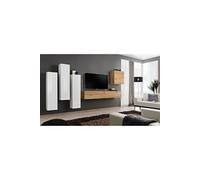 Meuble TV Mural Design "Switch III" 330cm Blanc & Naturel