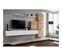 Ensemble mural - Switch IX - 4 vitrines carrées - 2 bancs TV - 1 étagère - Bois et blanc - Modèle 2 Blanc G