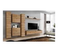 Ensemble mural - Switch VI - 2 vitrines verticales - 1 vitrine carrée - 1 banc TV - 1 étagère - Bois Beige G