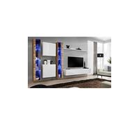 Meuble TV Mural Design "Switch XVI" 330cm Blanc & Naturel